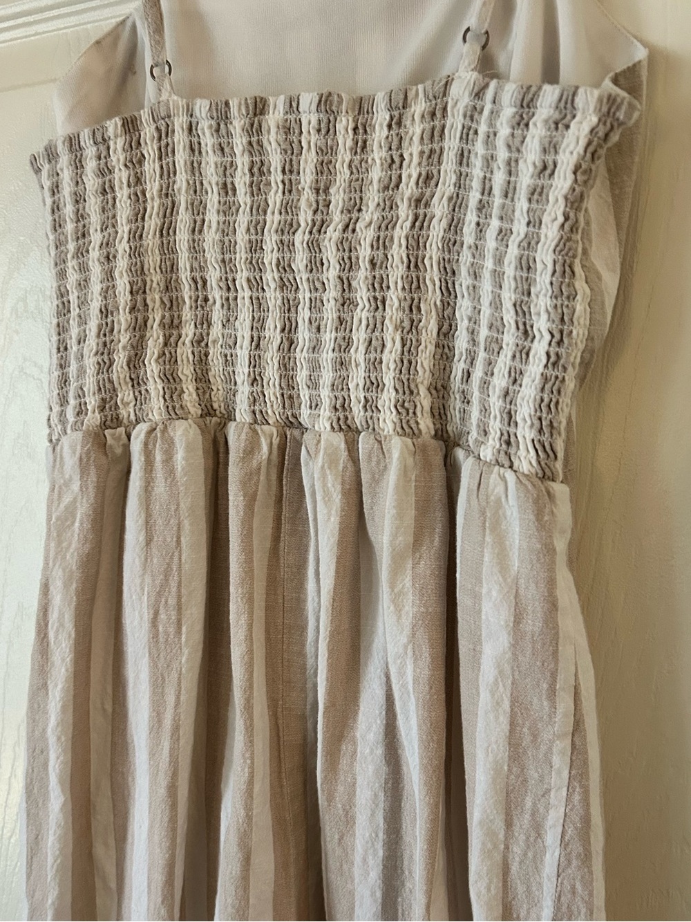 Japna Beige White Striped Linen Blend Wide Leg Jumpsuit - Size Medium - Picture 7 of 13
